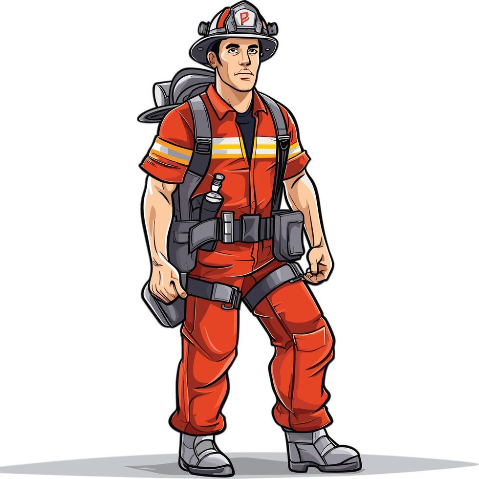 Firefighter in protective gear standing confidently vector
