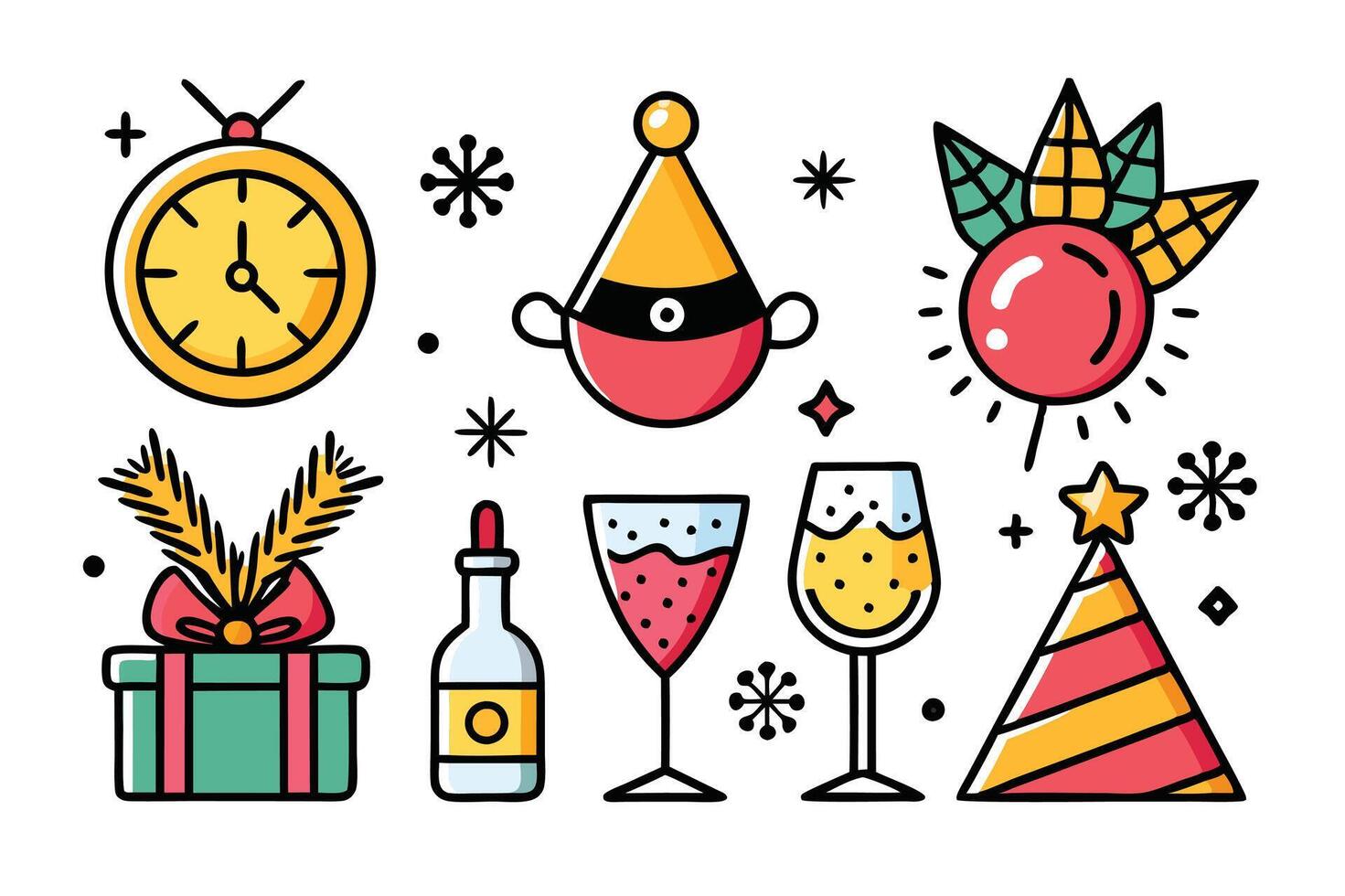 New Year's Eve celebration elements in colorful design vector