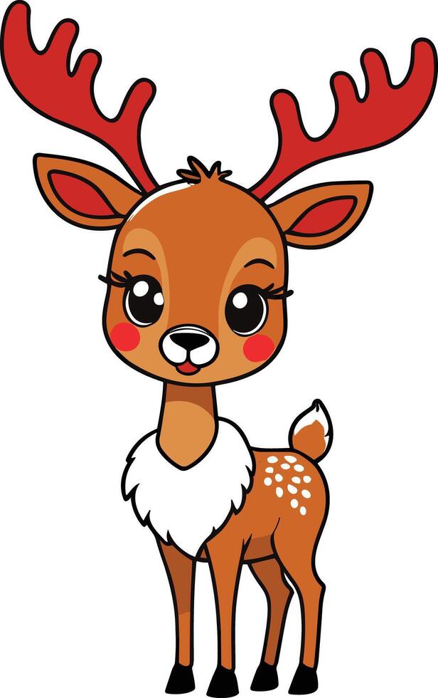 Cute reindeer character with big eyes ready for Christmas joy vector