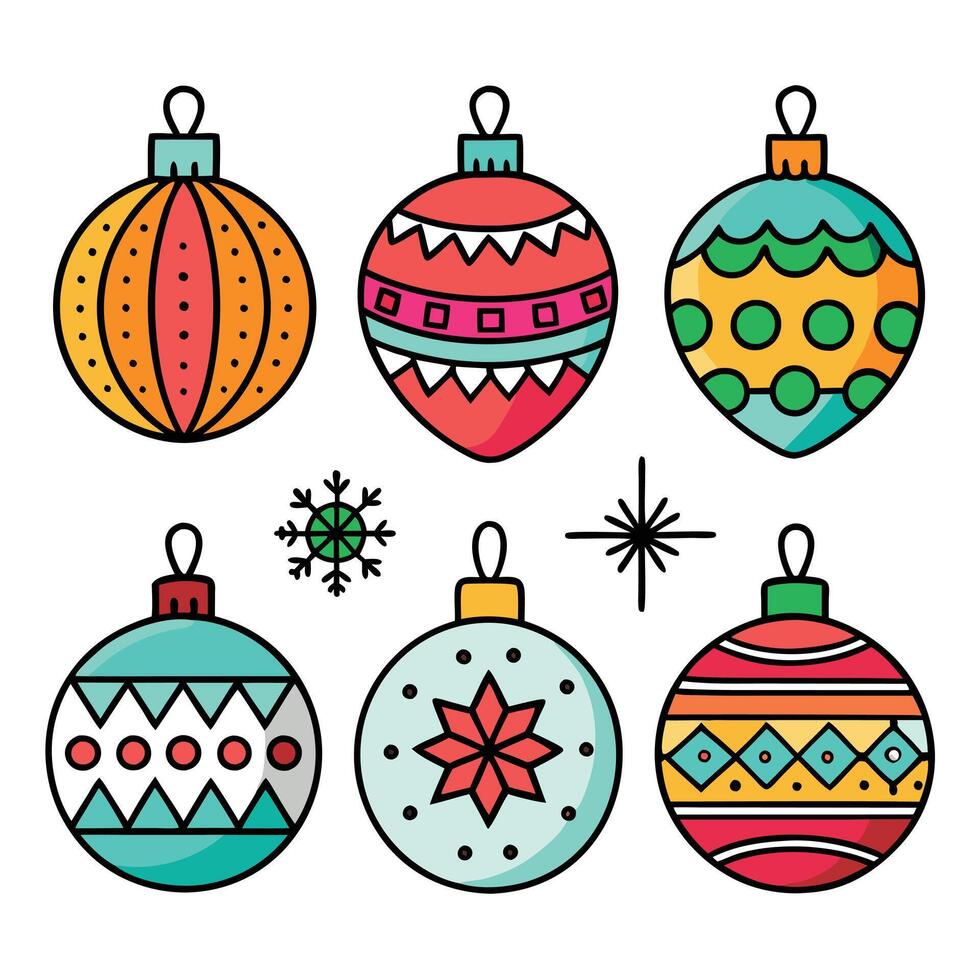Colorful Christmas ornaments with intricate designs and patterns vector