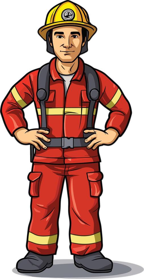 Firefighter in full gear stands confidently ready for action vector