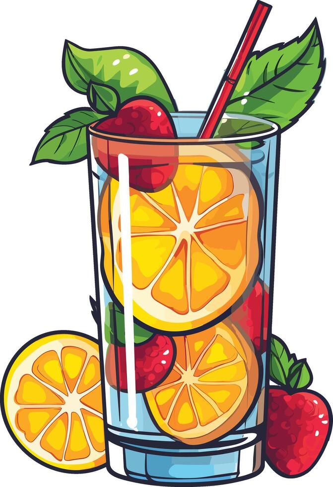 Refreshing summer drink with lemons and strawberries in a glass vector