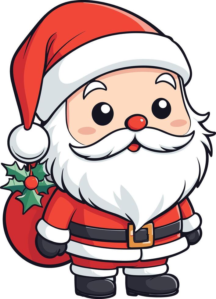 Cheerful Christmas Santa with a bag of gifts ready for the holiday vector