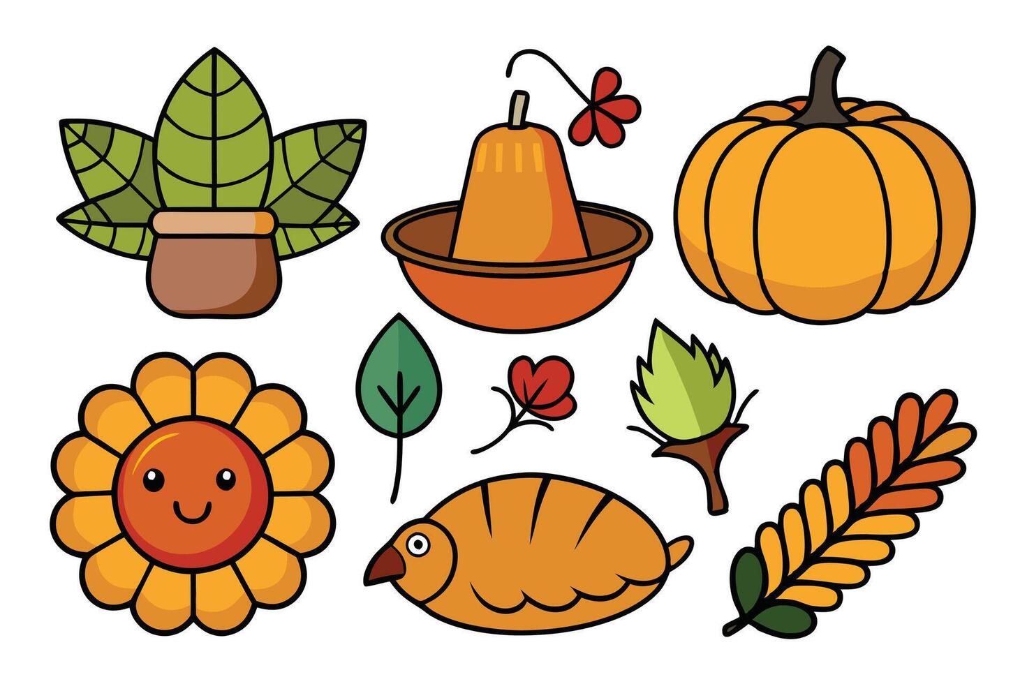 Thanksgiving illustrations with autumn elements and decor vector