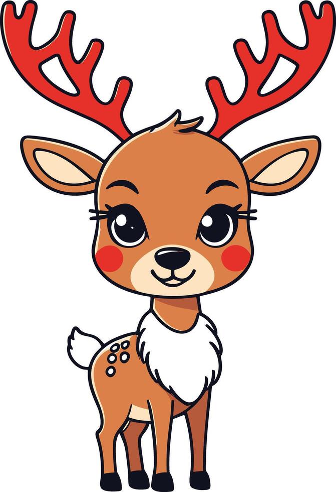 Cute cartoon reindeer with bright red antlers for holiday cheer vector