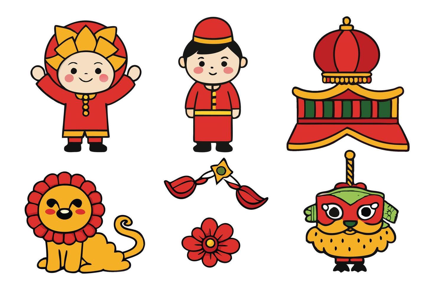 Celebrating Chinese New Year with festive symbols and characters vector