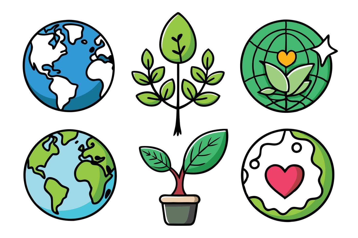 Creative Earth Day designs with plants and globe outlines vector
