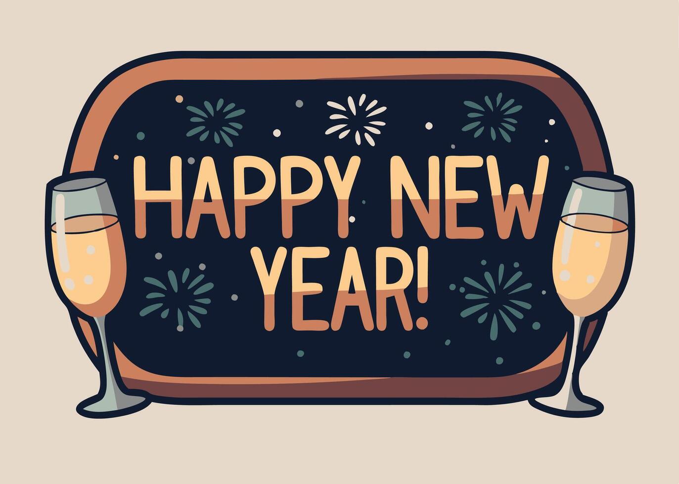Celebration with champagne glasses and fireworks for New Year vector