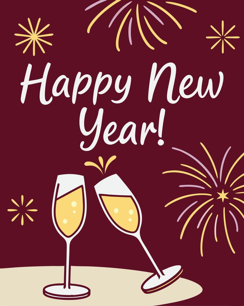 Celebrate the New Year with Champagne and Fireworks in the Night Sky vector