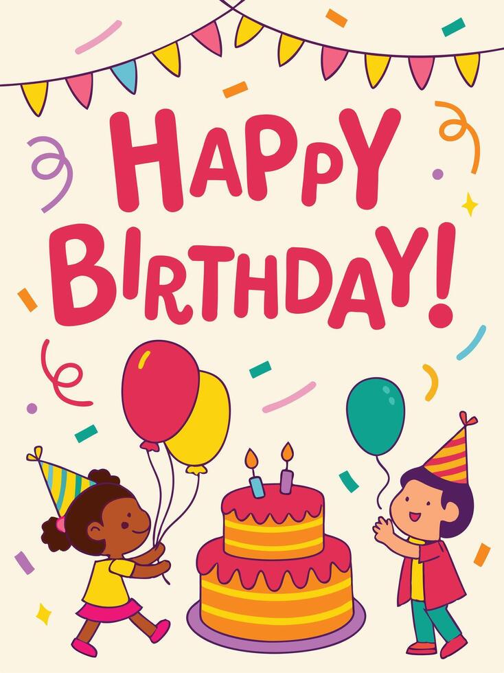 Vibrant birthday party with balloons and cake vector