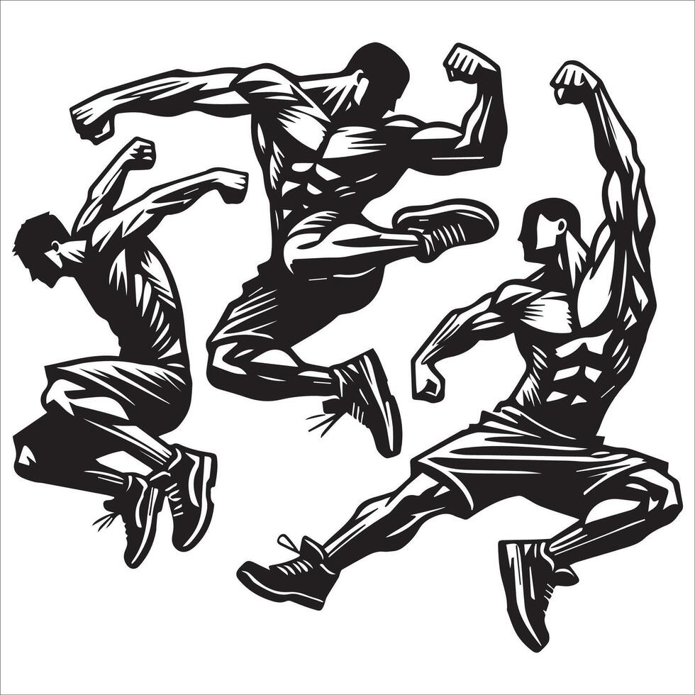 Jumping Figures Silhouette Set vector