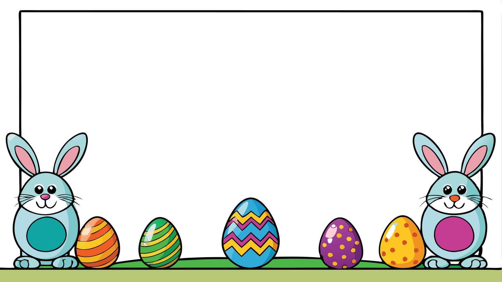 Colorful Easter border featuring cheerful bunnies and decorated eggs vector