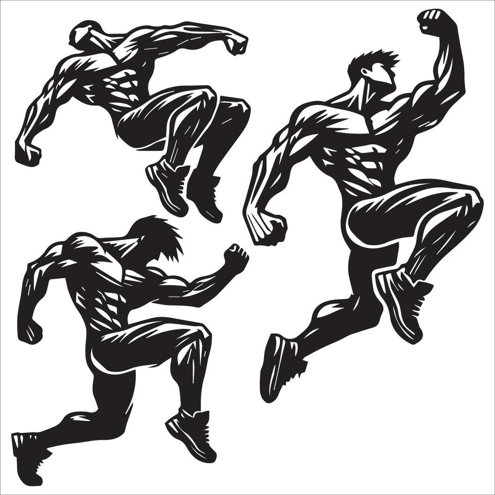Energetic Group Jump Silhouette Art vector