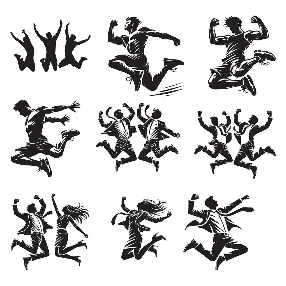 Action-Packed Jumping Silhouettes vector