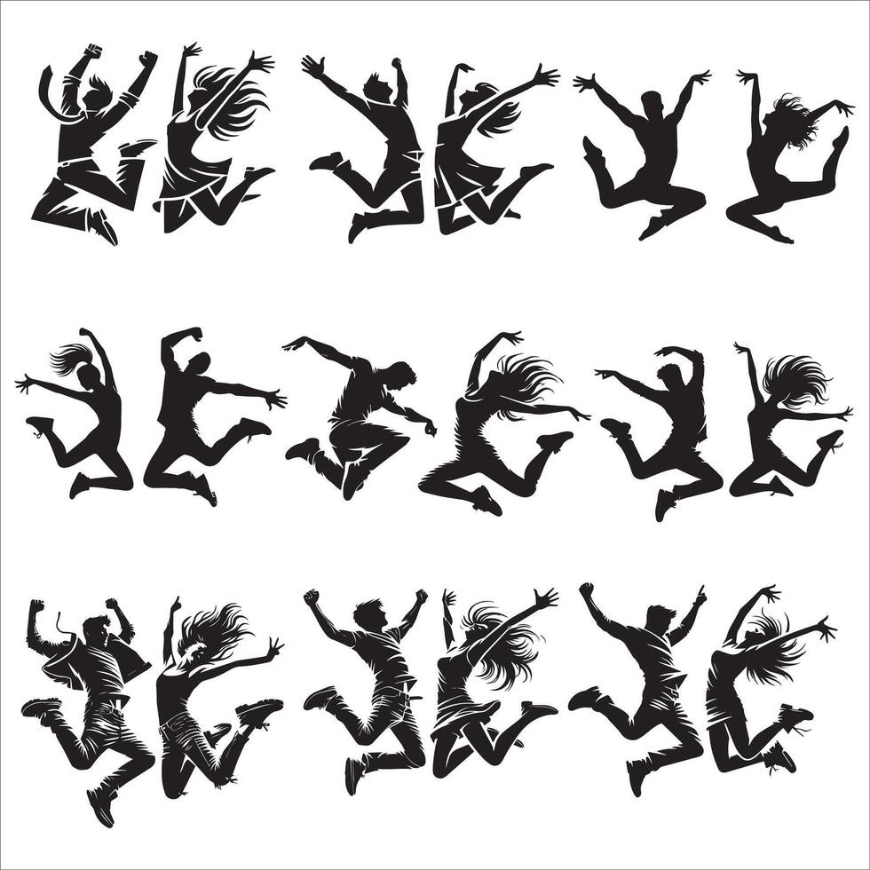 Silhouettes of People Jumping Set vector