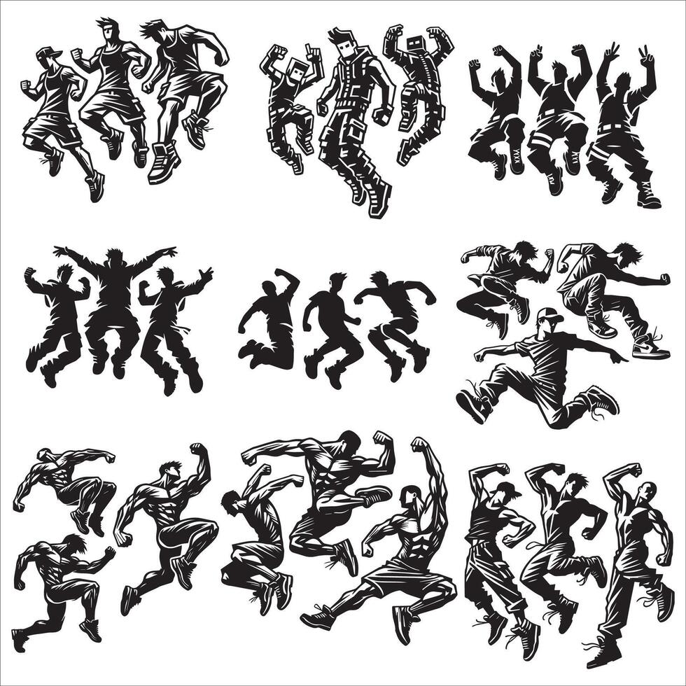 Dynamic Jumping Silhouette Set vector