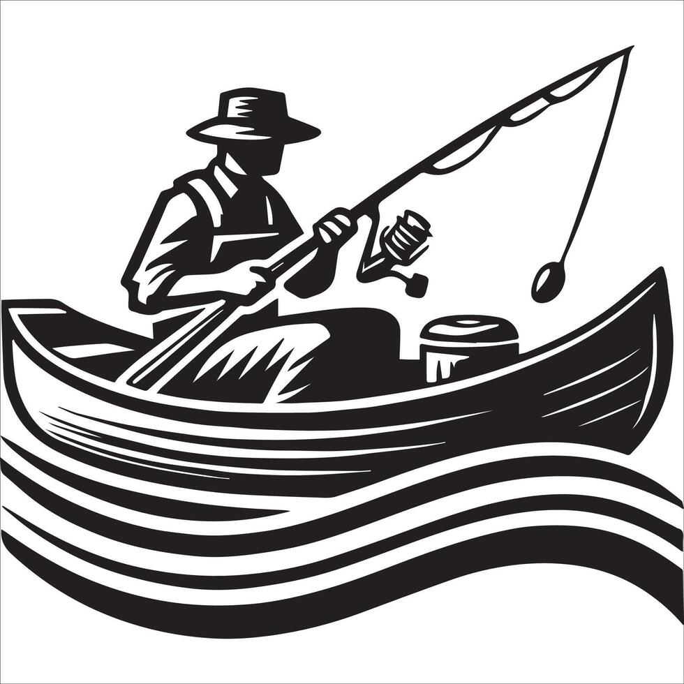 Calm Seas Fishing Boat Silhouette Illustration vector