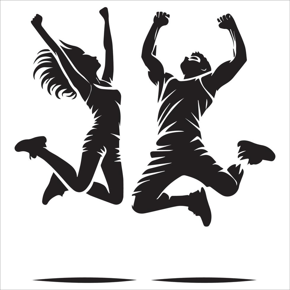 Powerful Group Jump Silhouette Art vector