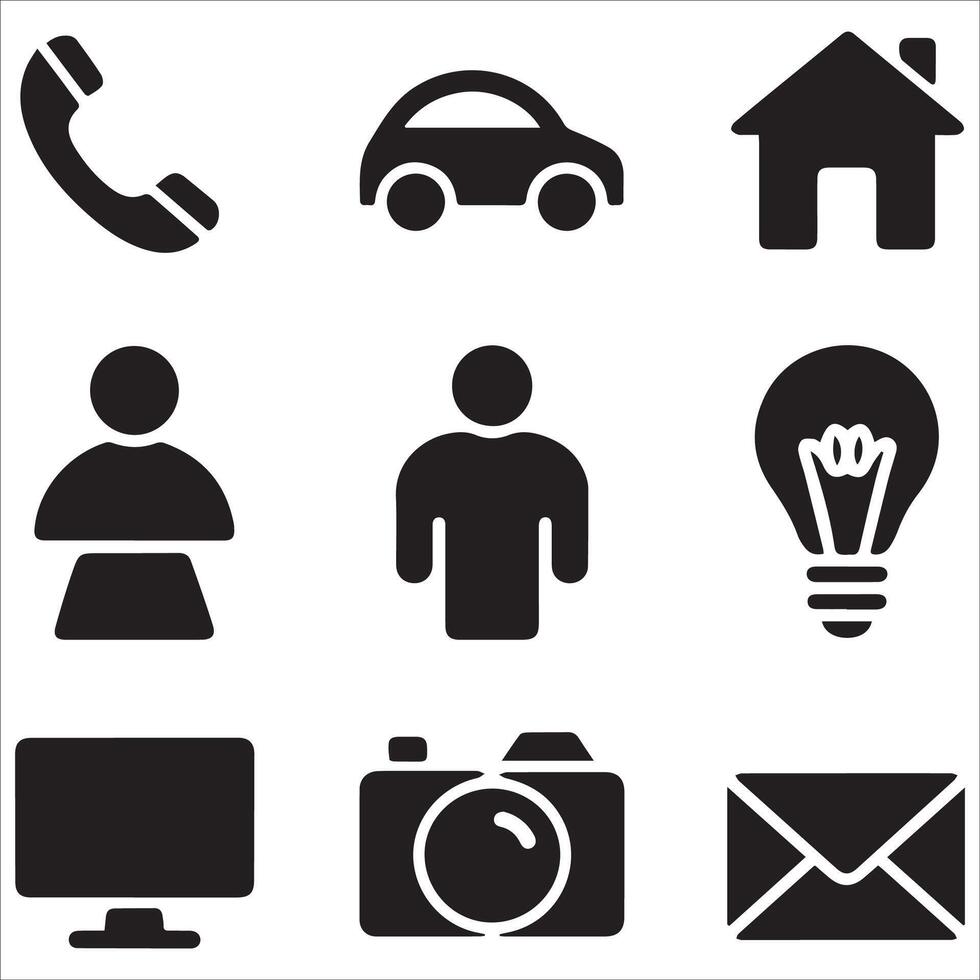 Clean Black Filled Icon Bundle vector
