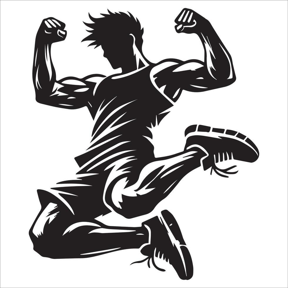 Joyful Man Jump Pose Silhouette vector