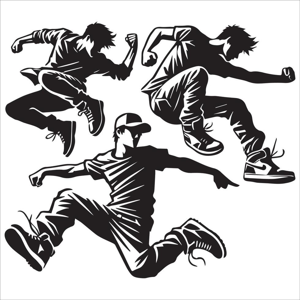 Dynamic Group Leaping Silhouette vector
