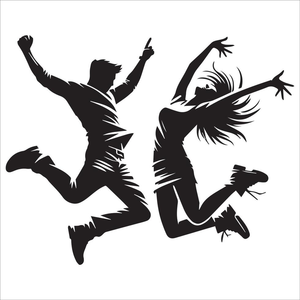 Group of Men in Action Jump Silhouette vector