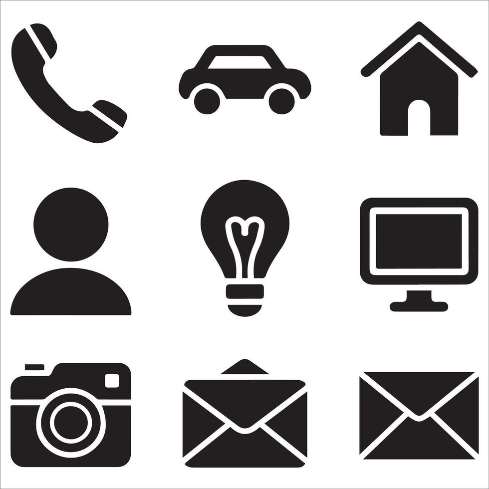 Essential Black Silhouette Icons Pack vector