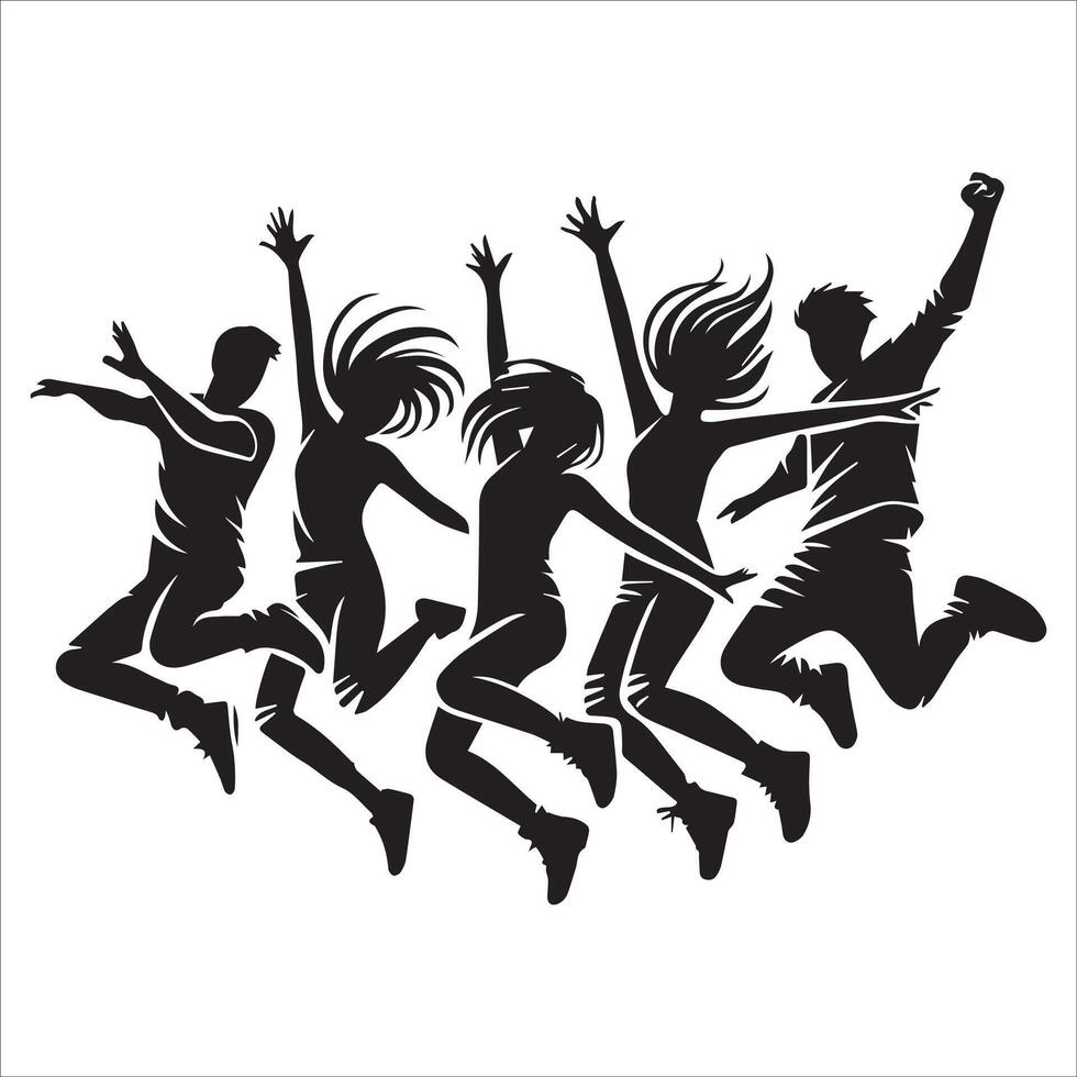 Excited Group Leaping Silhouette Art vector