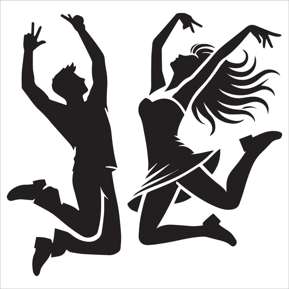 Group of Men Jumping in Unison Silhouette vector