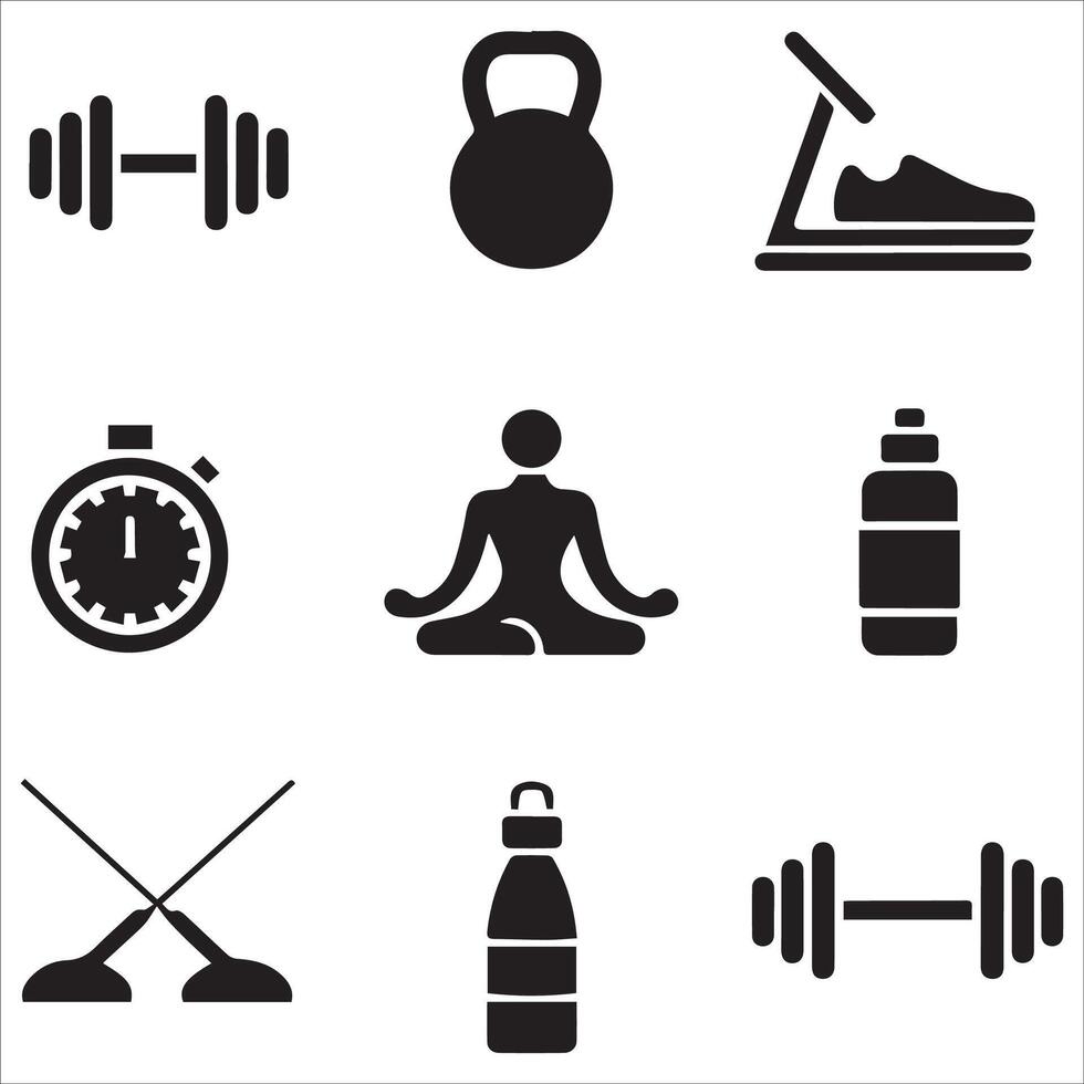 Stylish Gym Equipment Icons Set vector