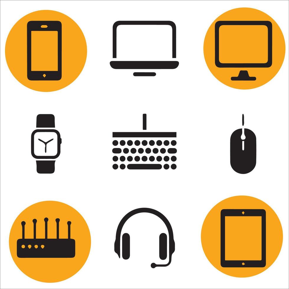 Solid Technology and Gadgets Icons vector