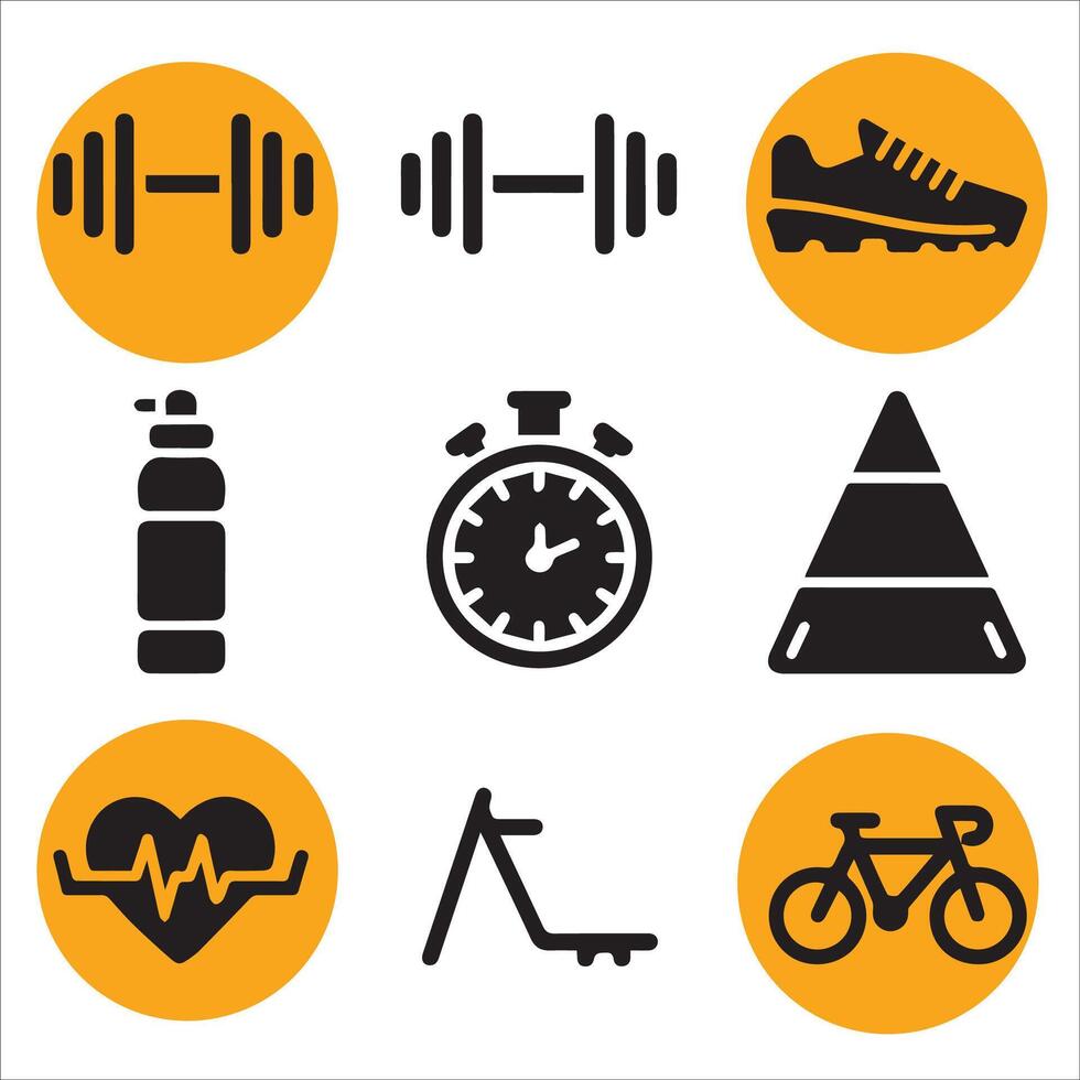 Solid Gym and Fitness Icons vector