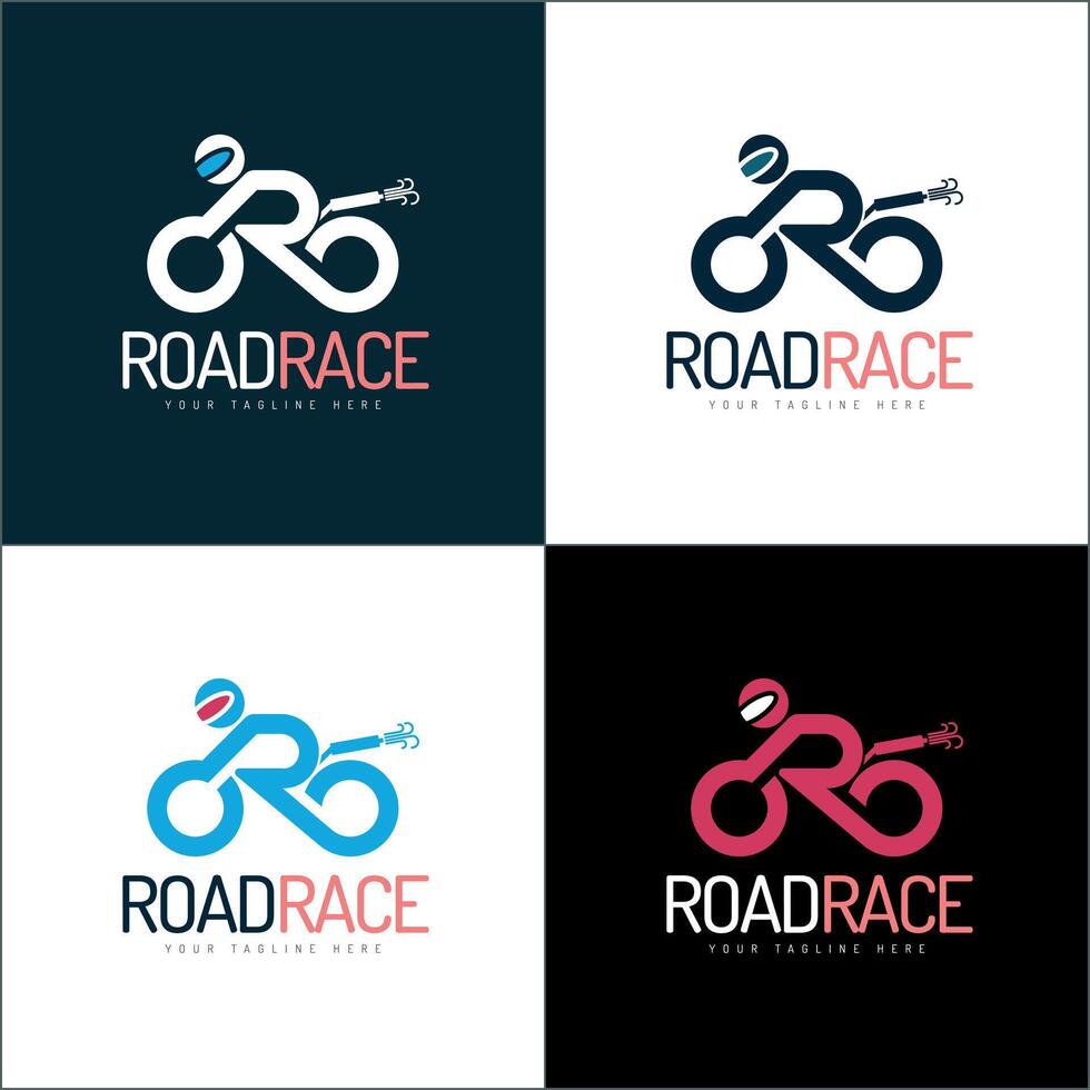motorbike road race team logo set template design vector
