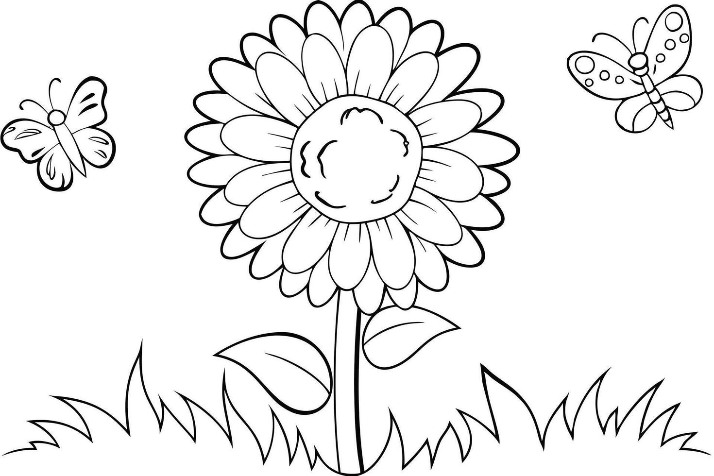Big Round Sunflower with Butterflies vector
