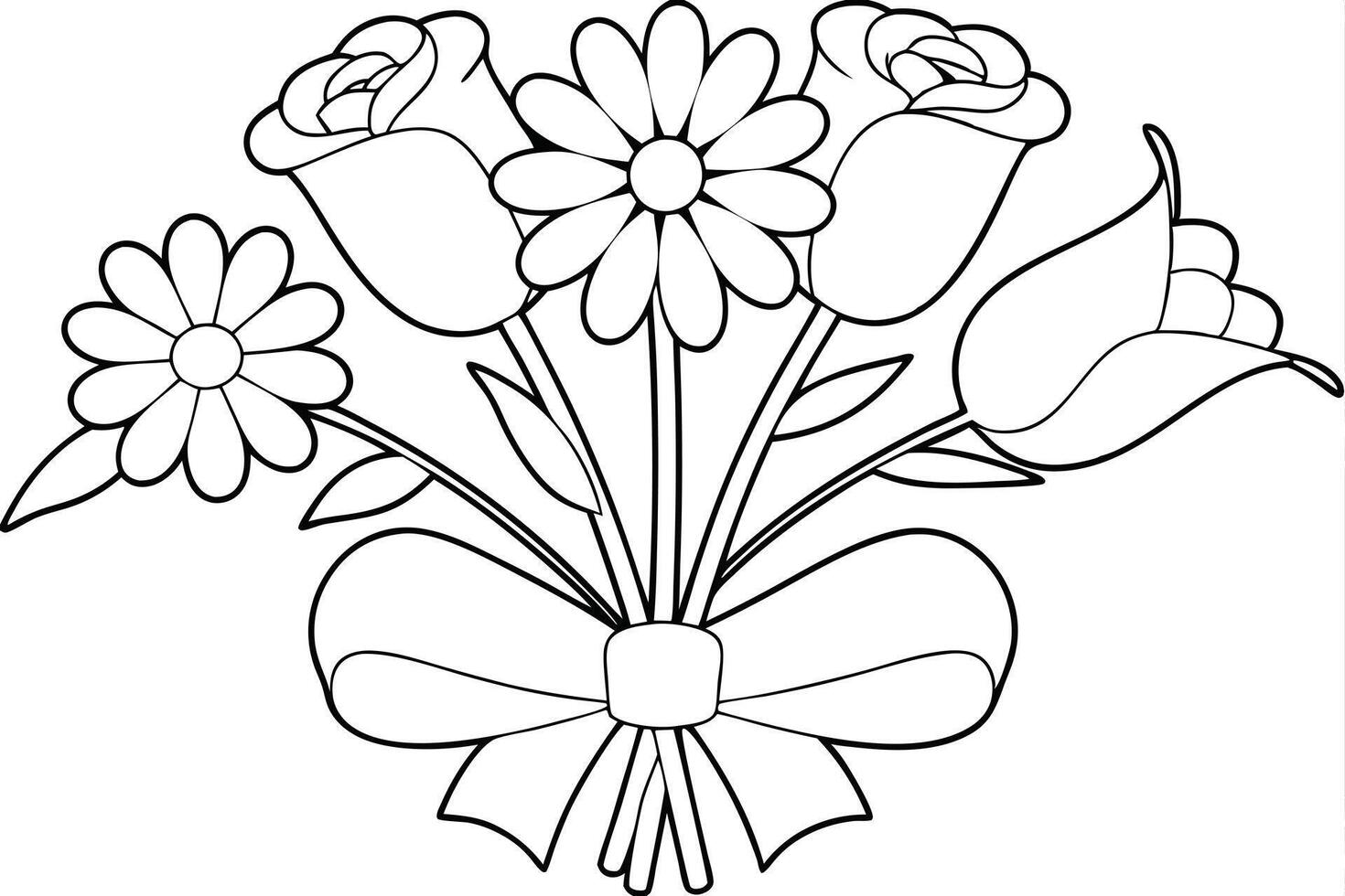 A Flower Bouquet with Roses, Daisies, and Tulips vector