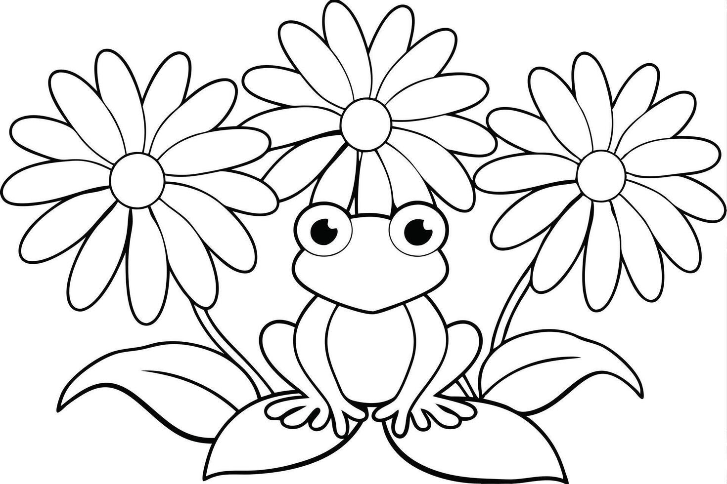 A Bunch of Daisies with a Tiny Frog Sitting in the Grass vector