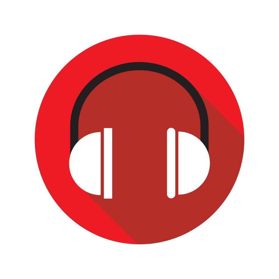 Headphones icon with long shadow on red circle illustration. vector