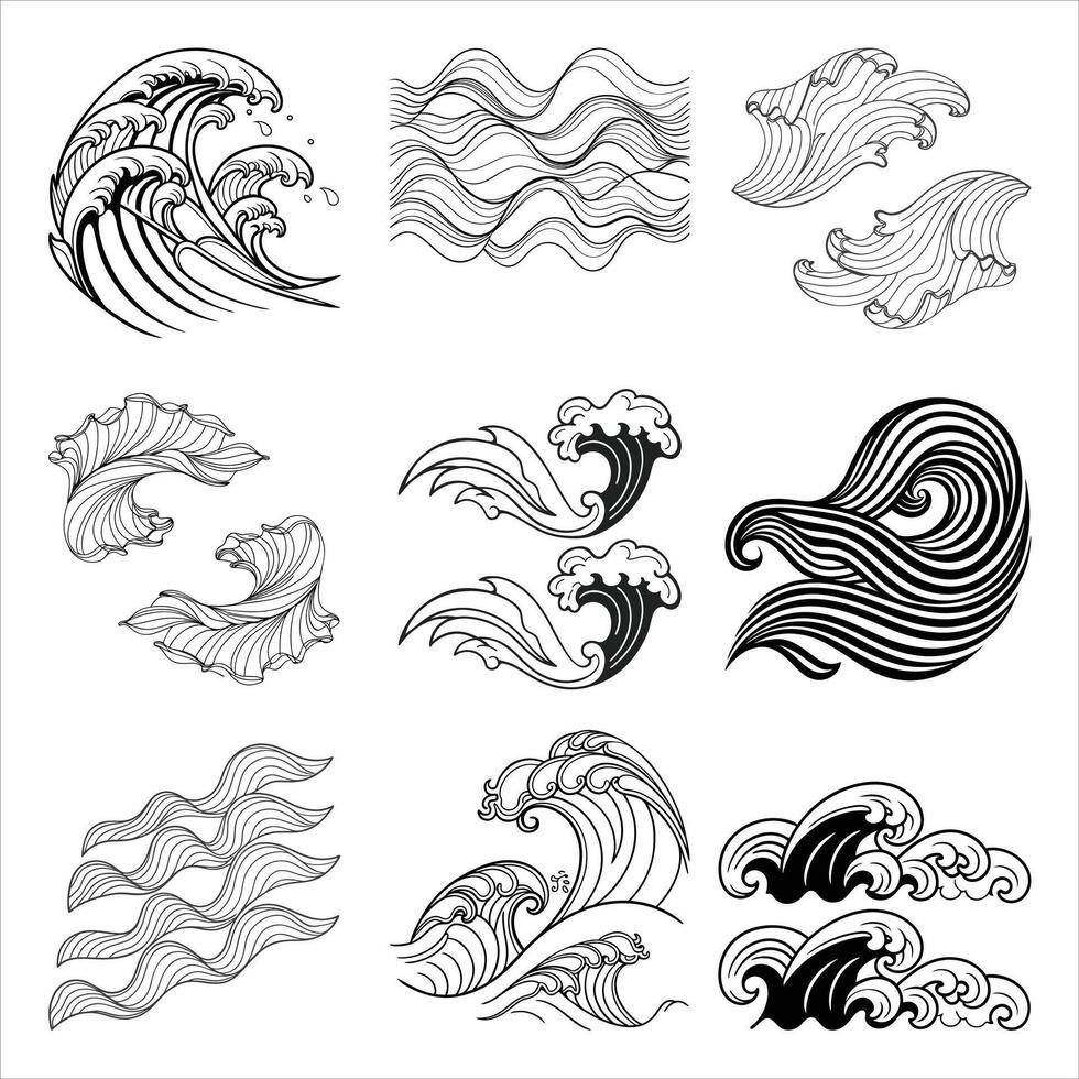 Set of wave elements illustration vector