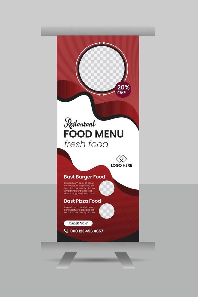 Restaurant business roll-up banner design. Creative modern design. vector