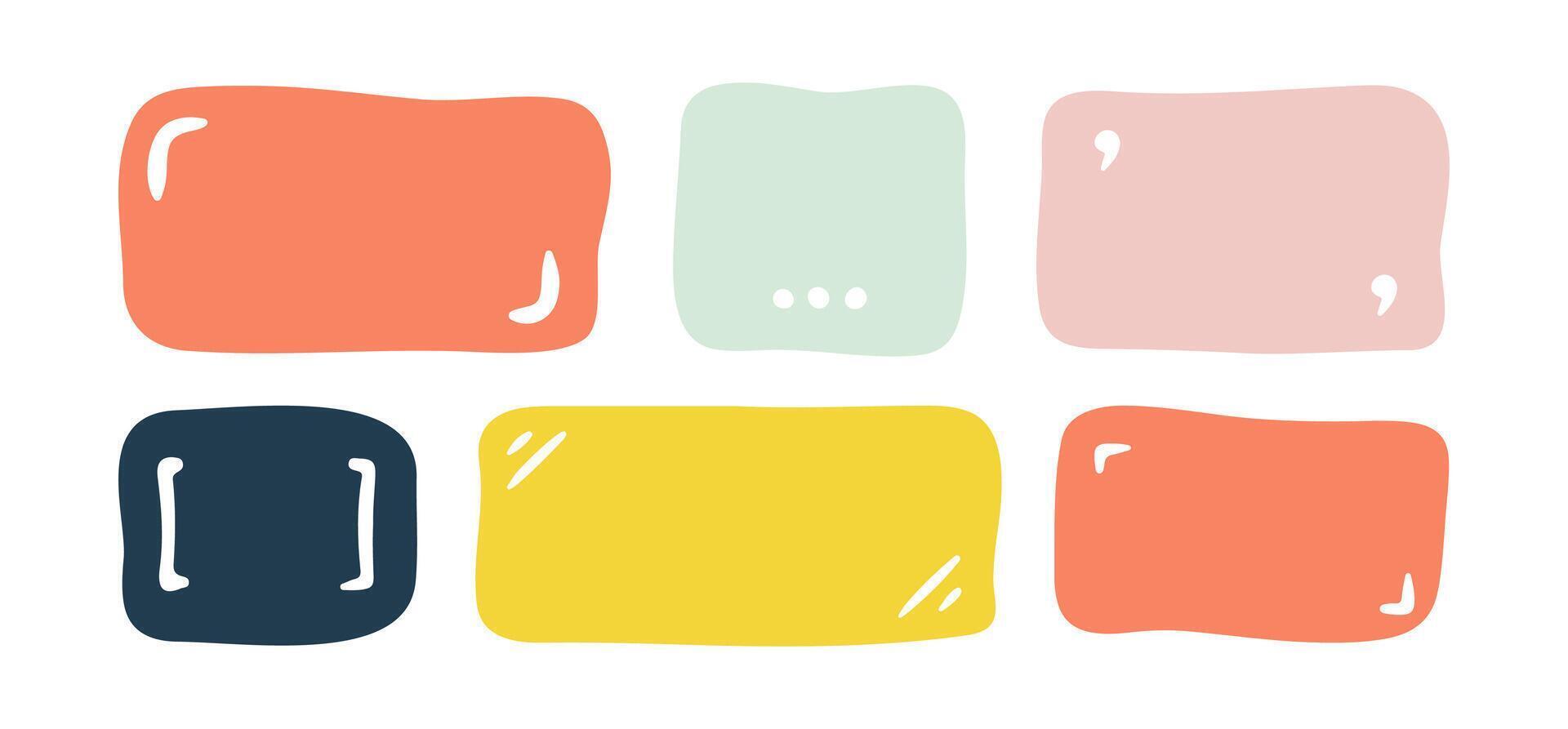 Hand drawn shapes and frames for social media. Kids color text shape. Organic free form. Doodle abstract isolated text box. Speech bubble blobs for dialog vector
