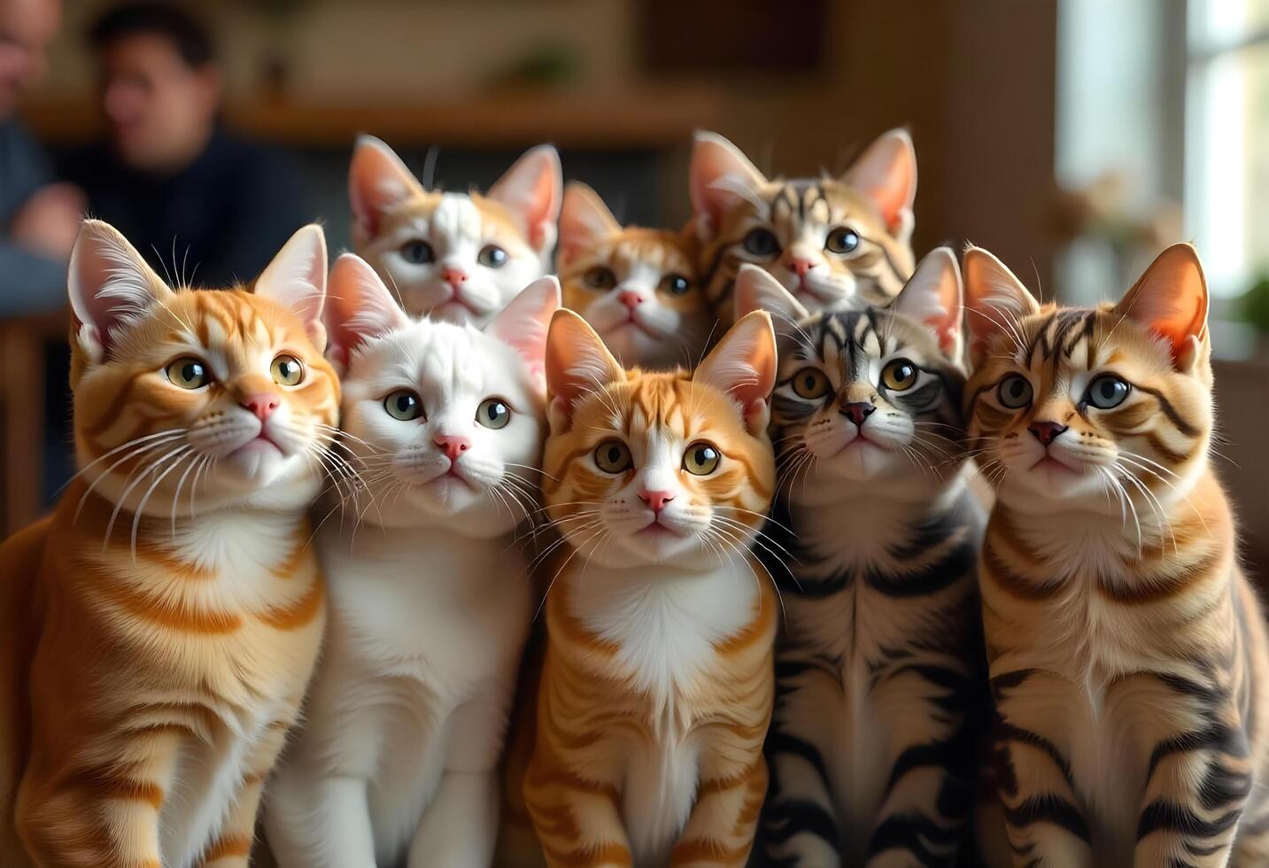 five cats sitting together in a row photo
