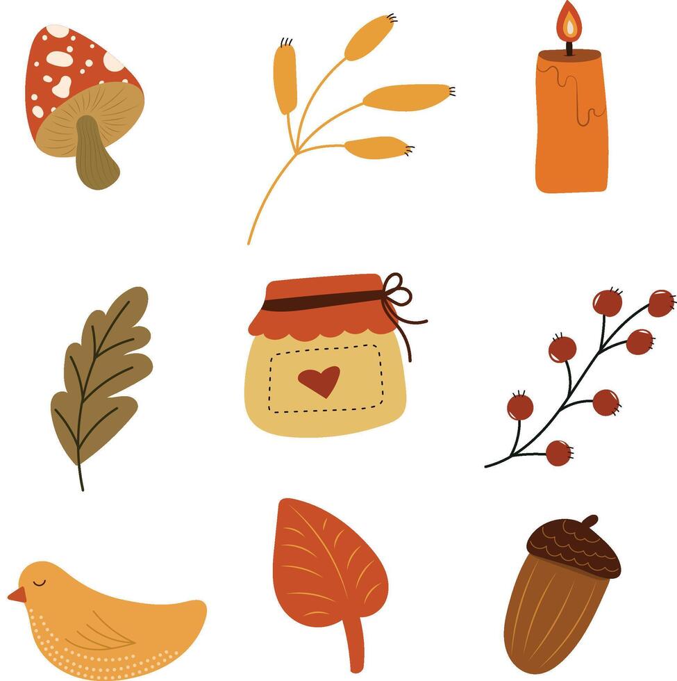 Set of cute vintage autumn elements vector