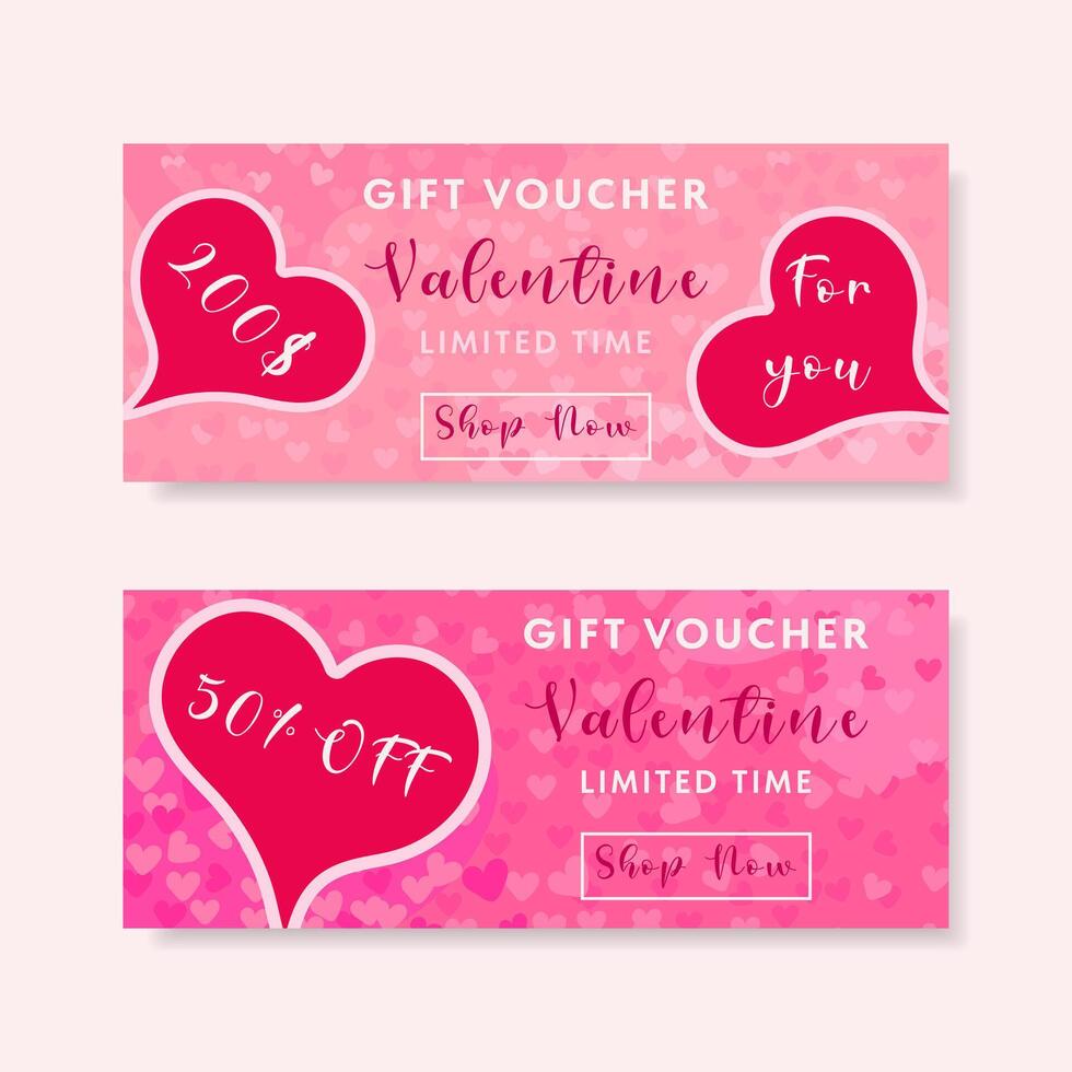 Valentine's day voucher templates with red heart. vector