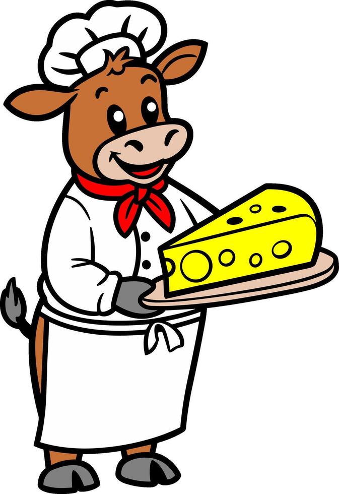 Cow Chef Holding a Cheese Platter vector