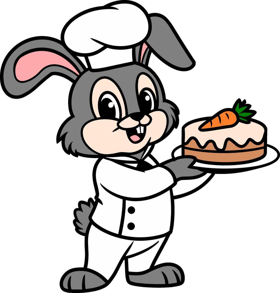 Bunny Chef Holding a Carrot Cake vector