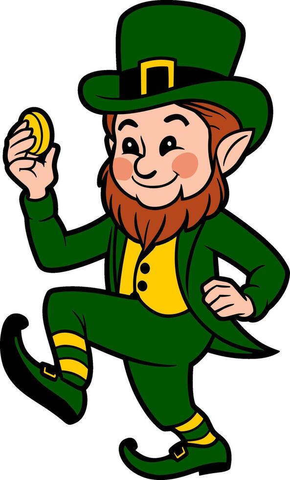 Leprechaun Holding a Gold Coin for St. Patrick's Day vector