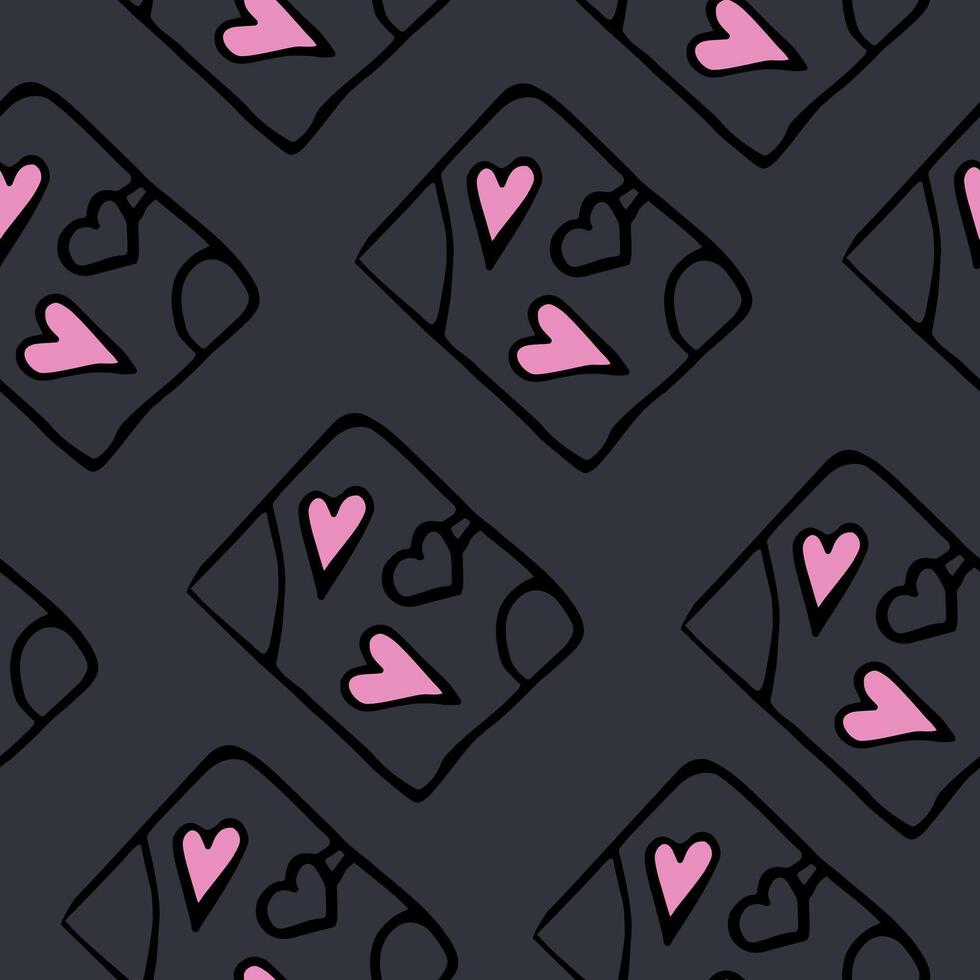 Seamless pattern of notebooks with hearts on a gray background vector