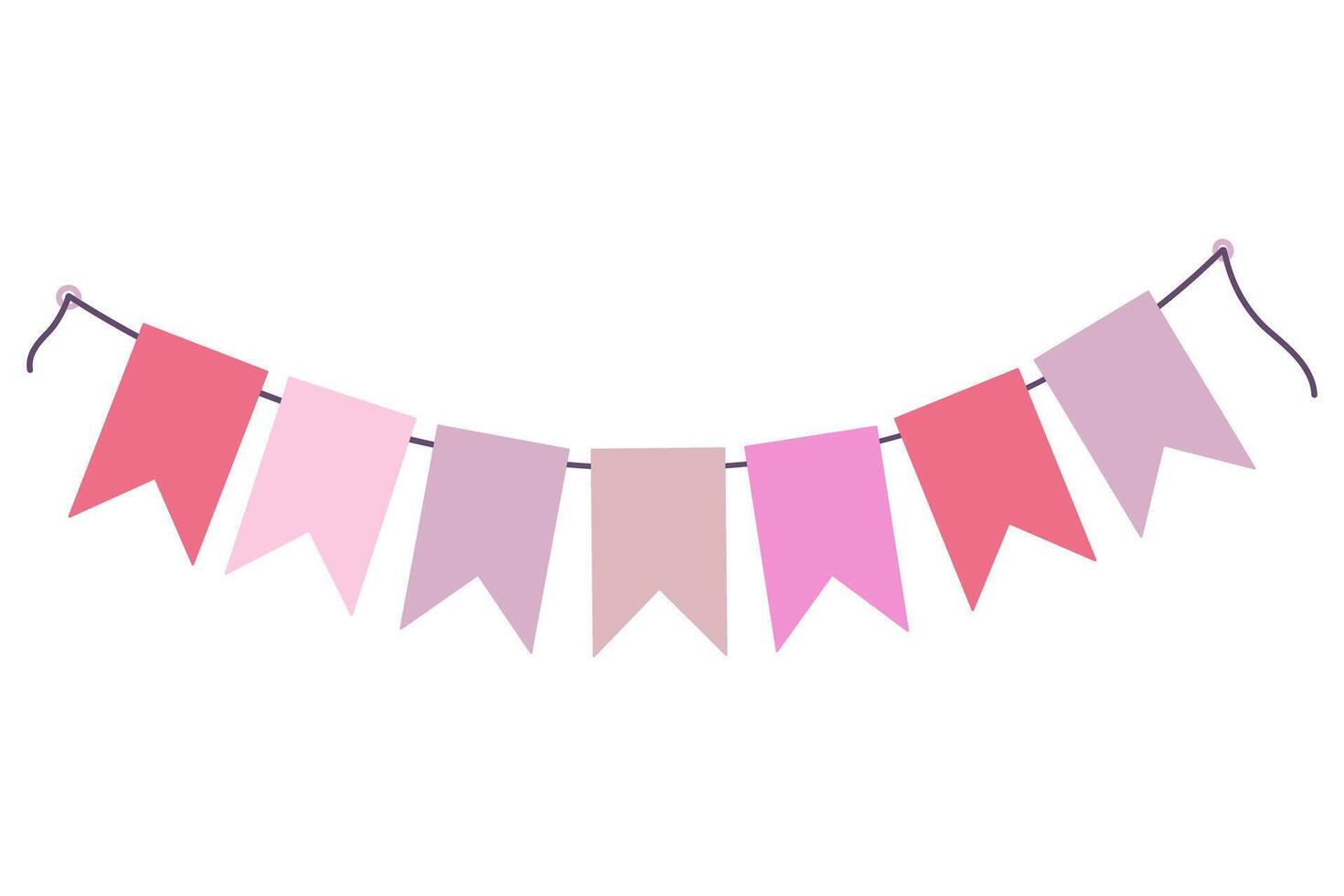 Decorative Pennant garland on rope in trendy soft shades. Party celebration design element concept. Isolated illustration Greeting cards, posting, blog or web promo, banners, price tag, labels vector