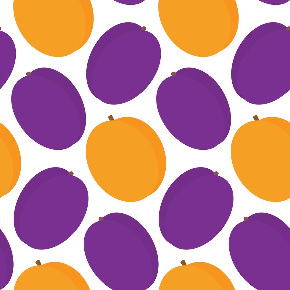 Ripe apricots and plums Seamless pattern in trendy traditional shades. Healthy eating wallpaper idea. illustration Wrapping or web promo backdrop, cards poster, leaflet, banner, greeting, label vector