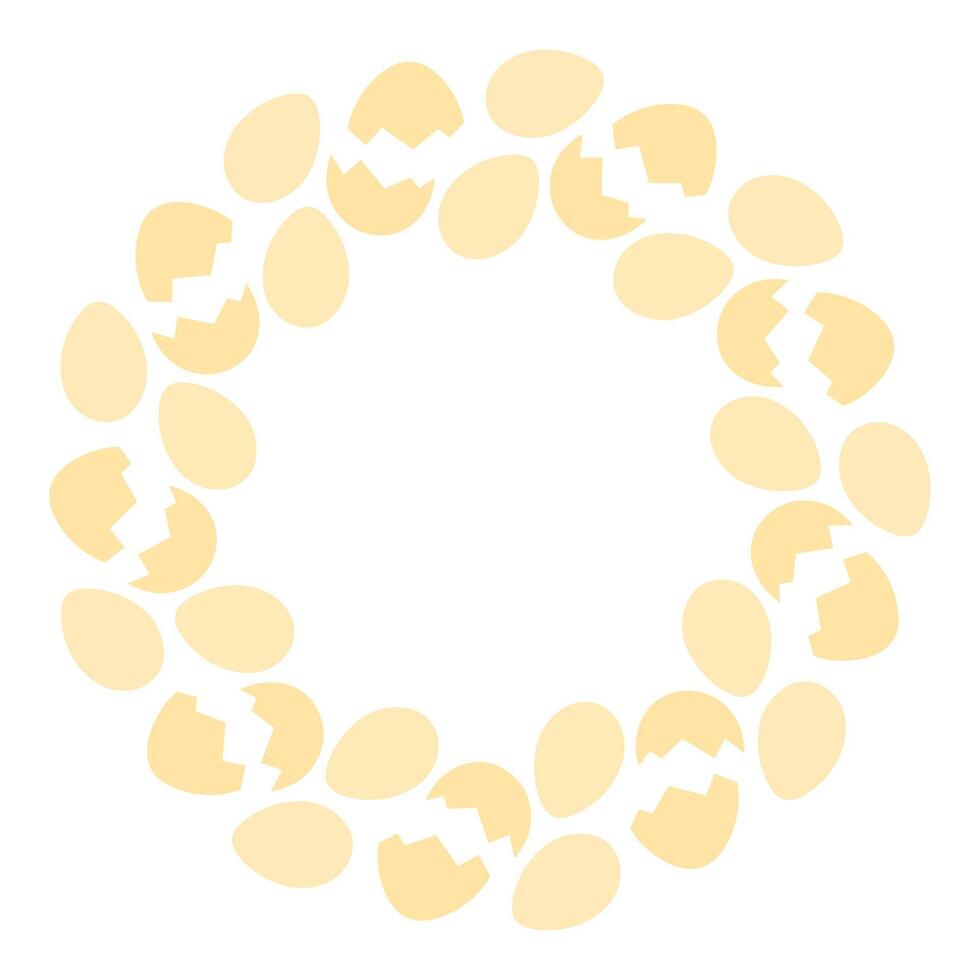 Whole Eggs and Cracked eggshell Circle Frame in trendy monochrome gold shade. Copy space Template. Isolated illustration Thematic card, leaflet, booklet, price tag, label or web promo banner vector
